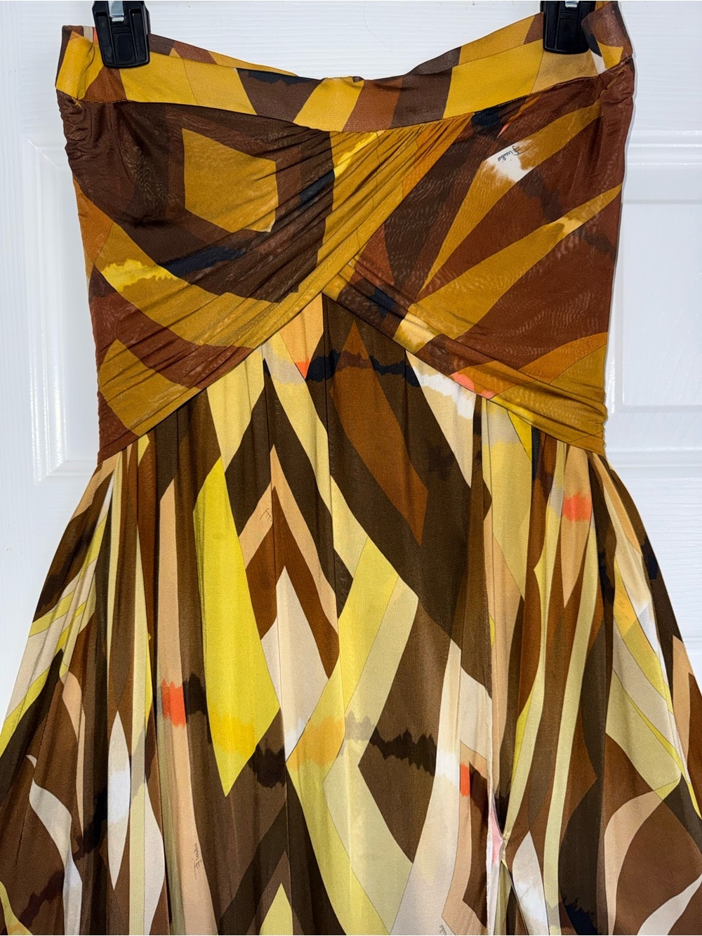 EMILIO PUCCI Brown Yellow Geometric Crossover Strapless Flowy Maxi 44 US 10 Y2K - Picture 3 of 16